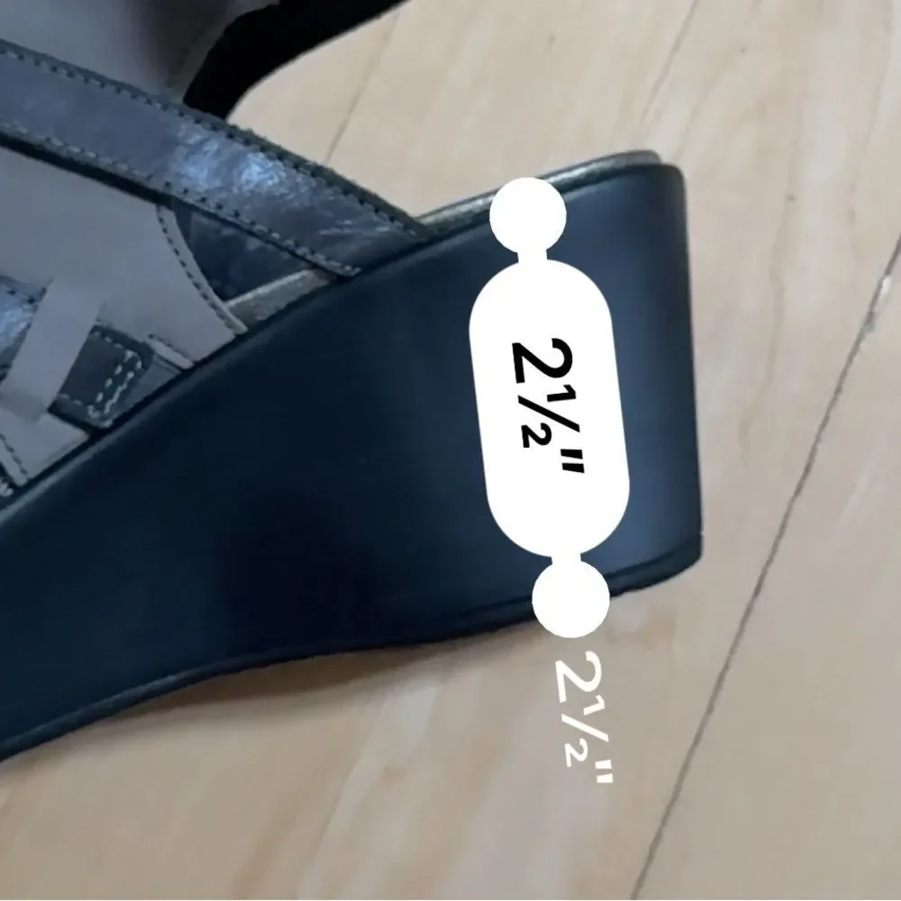 Naot Prestigehed Black/Gray Road Leather Wedge Sandal 40 NWOB